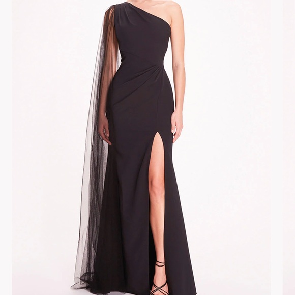 Marchesa Notte Dresses & Skirts - Elegant Black One-Shoulder Evening Dress